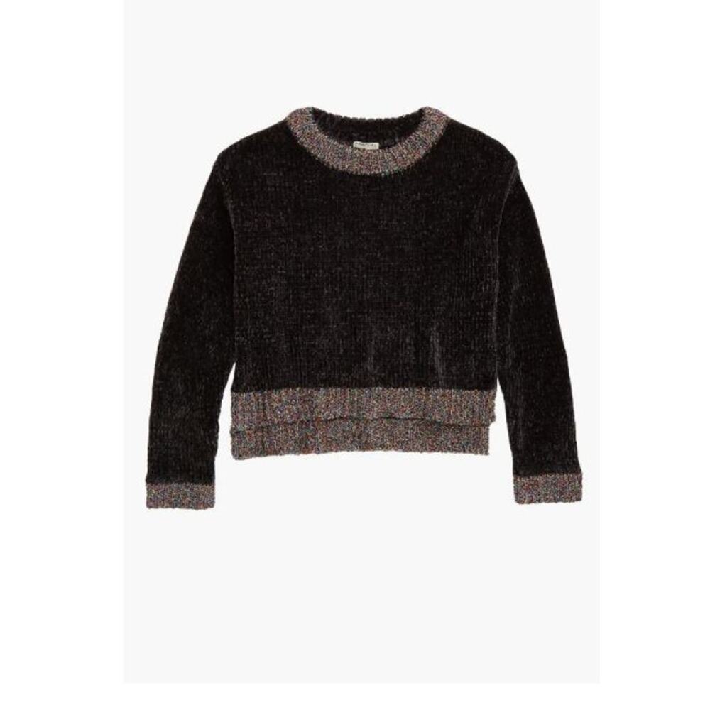 Habitual Cassidy Chenille‎ Sweater with Metallic Lurex Trim Black Multi 2T $60